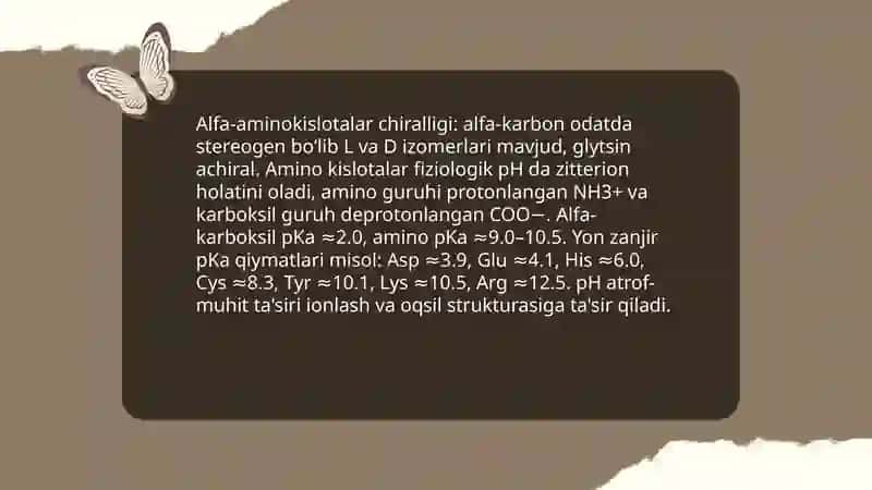Tirik organizmlardagi alfa aminokislotalar.Oqsillar va ularning biologik funksiyalari 4