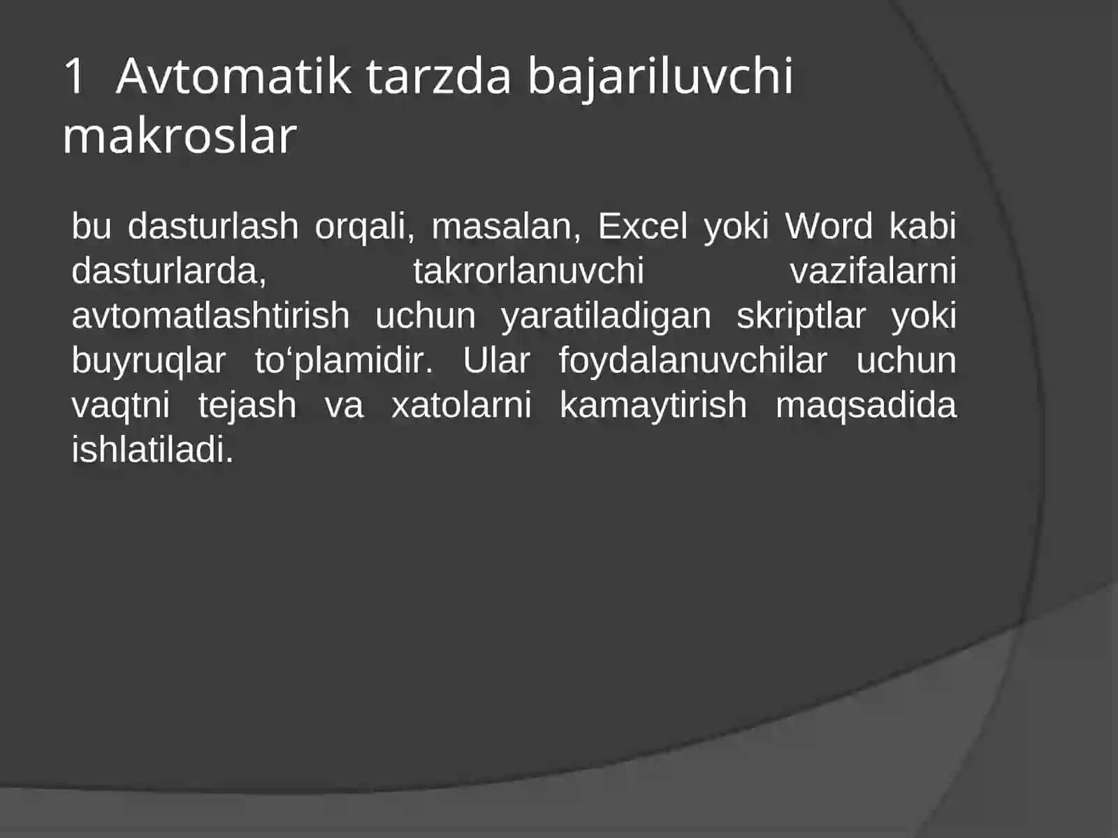 :  Avtomatik tarzda bajariluvchi makroslar 4
