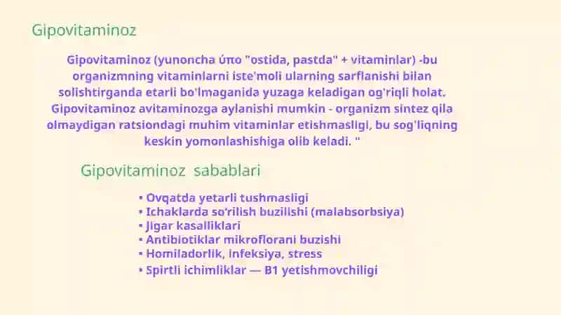 Gipo va gipervitaminoz holatida moddalar almashinuvi buzilishlari 4