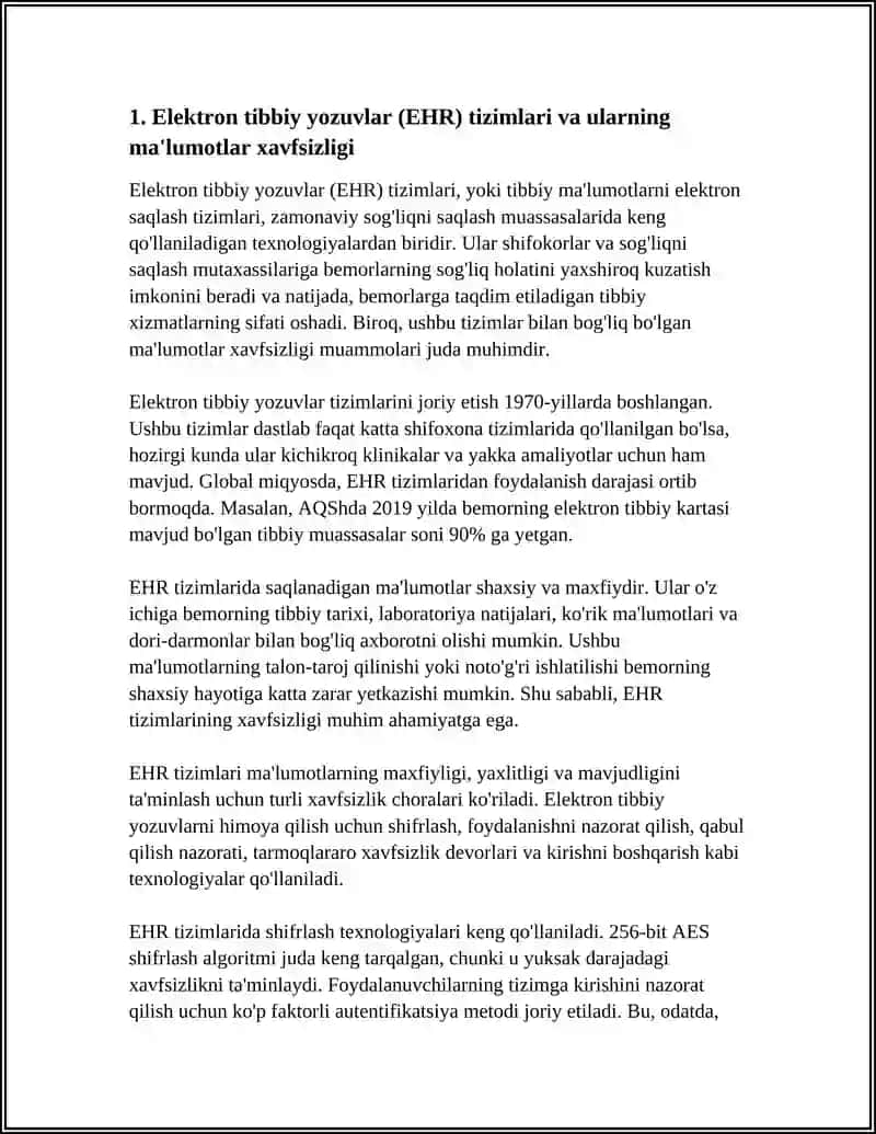Elektron tibbiy yozuvlar (EHR) tizimlari va ularning ma'lumotlar xavfsizligi 4