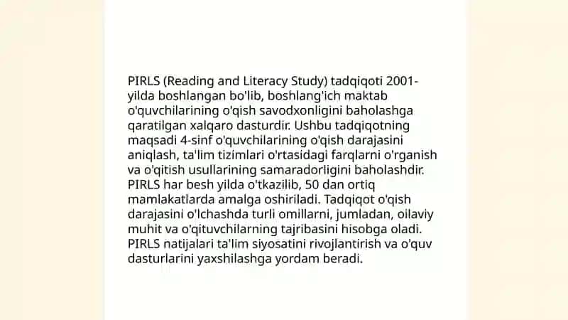 PIRLS tadqiqotlari haqida umumiy maʼlumot 4