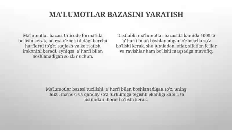 Oʻzbektilida “A” harfi bilan boshlanuvchi oʻzak soʻzlarni aniqlovchi dastur 4
