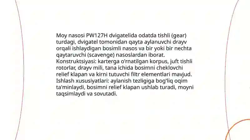 PW127H dvigatelining moylash tizimi 4