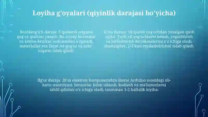 Asosiy materiallar va loyiha tanlash 4