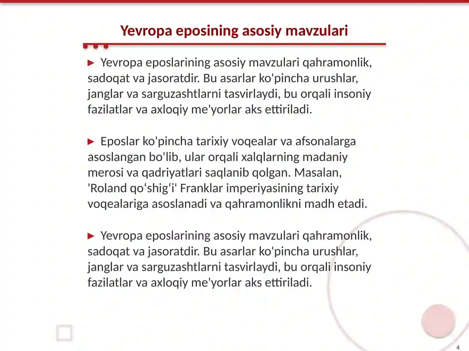 Oʻrta asrlar Yevropa xalqlari eposi 4