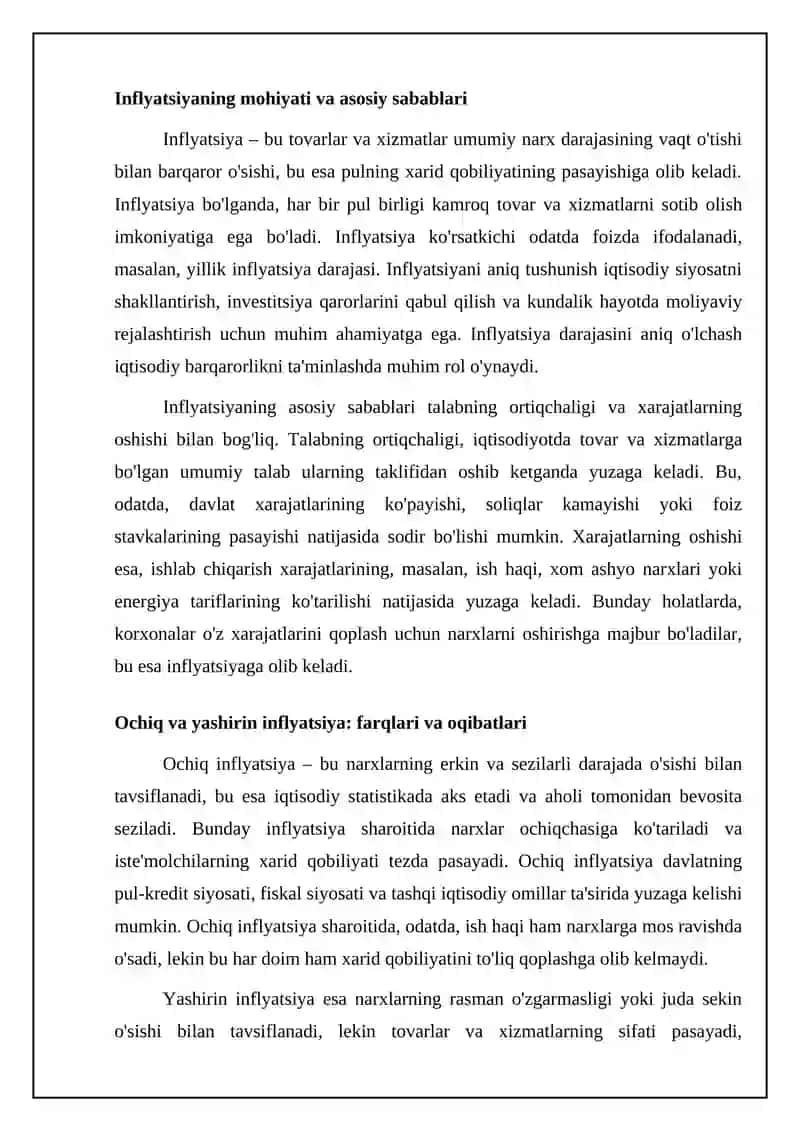 Inflyatsiya: Ta'rif, Turlari va O'lchov Usullari 4