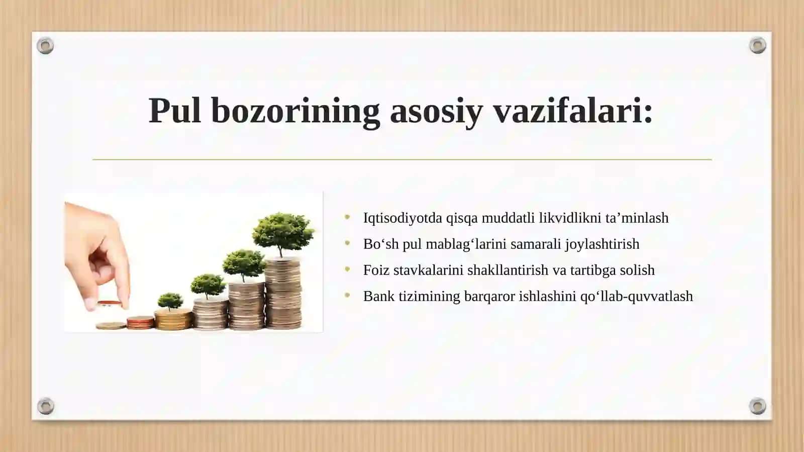 Pul bozori va uning amal qilish mexanizmi. 4