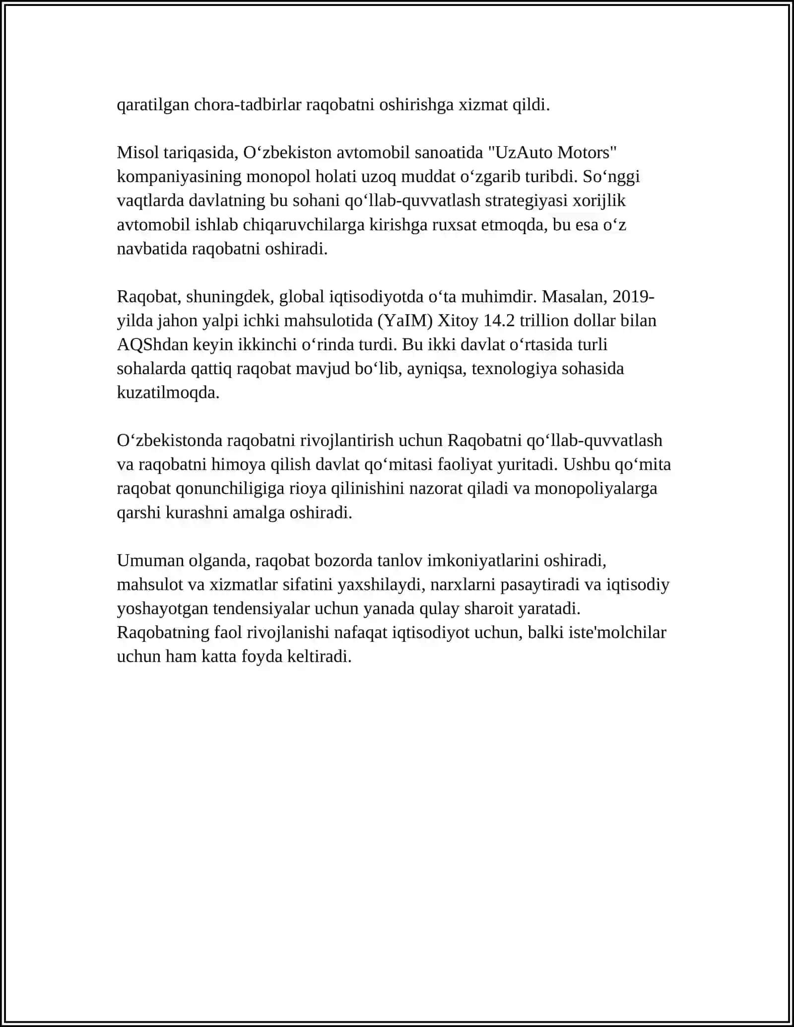 MUSTAQIL ISH Mavzu: RAQOBAT VA MONOPOLIYA 4