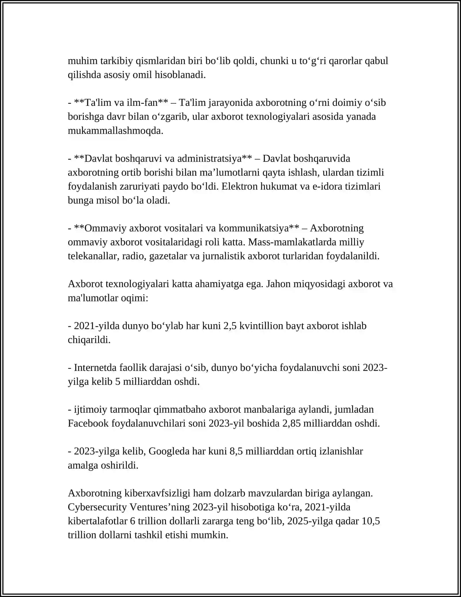 AXBOROT NIMA VA UNING MANBALARI 4