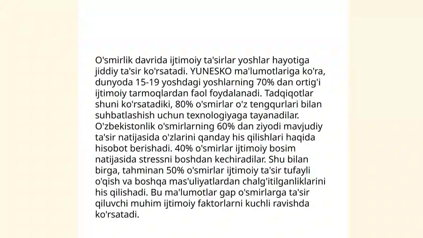 "O'smirlik egosentrizmi"ning namayon bo'lishi 4