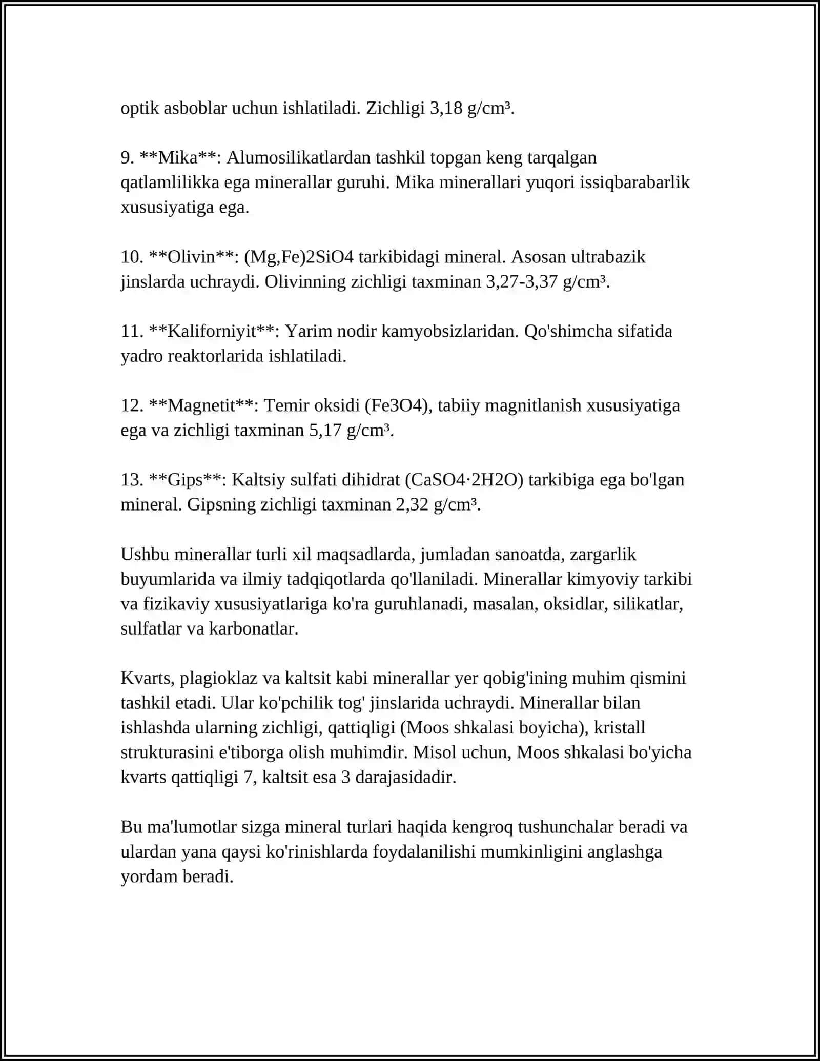 MINERALLAR TO‘G‘RISIDA MALUMOT 4