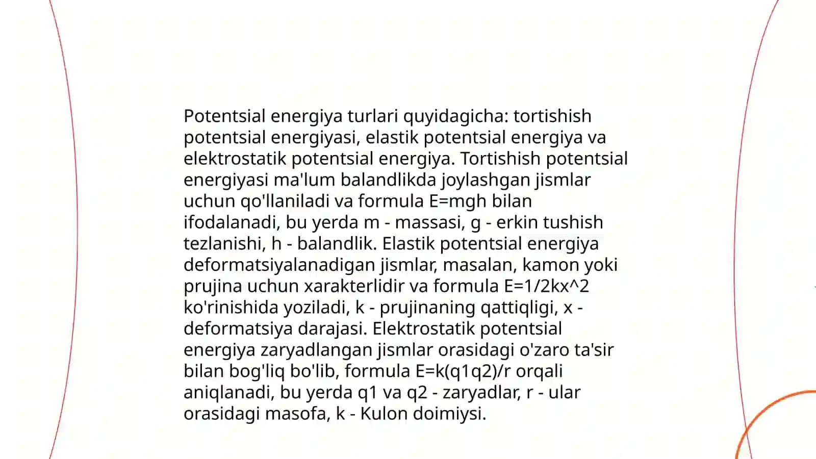 Potentsial energiya. Mexanikada energiyaning saqlanish qonuni 4