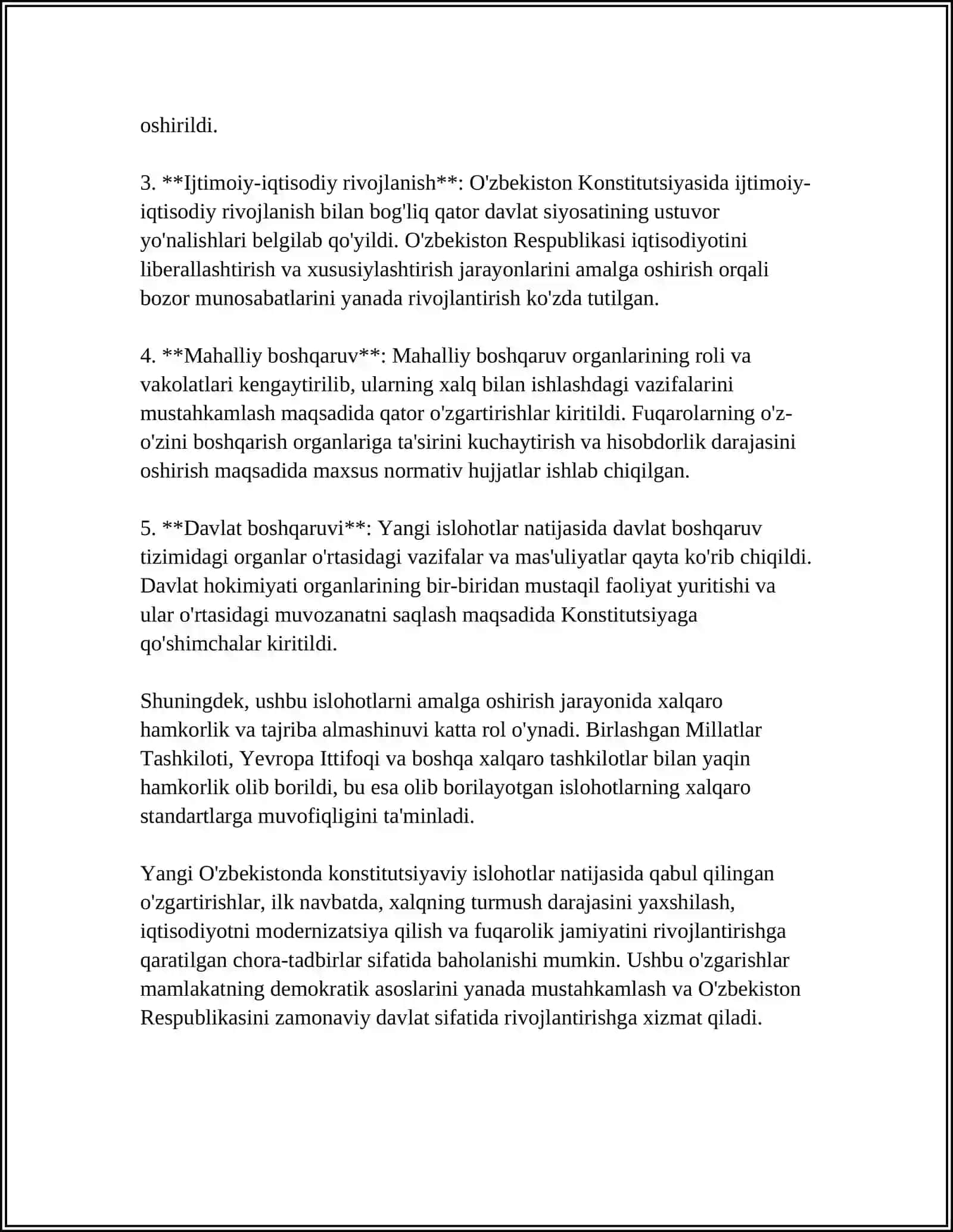 Yangi O'zbekistonda Prezident Sh.M.Mirziyoyev Raxbarligi va Tashabbusi Ostida Amalga Oshirilayotgan Ishlohtlar 4