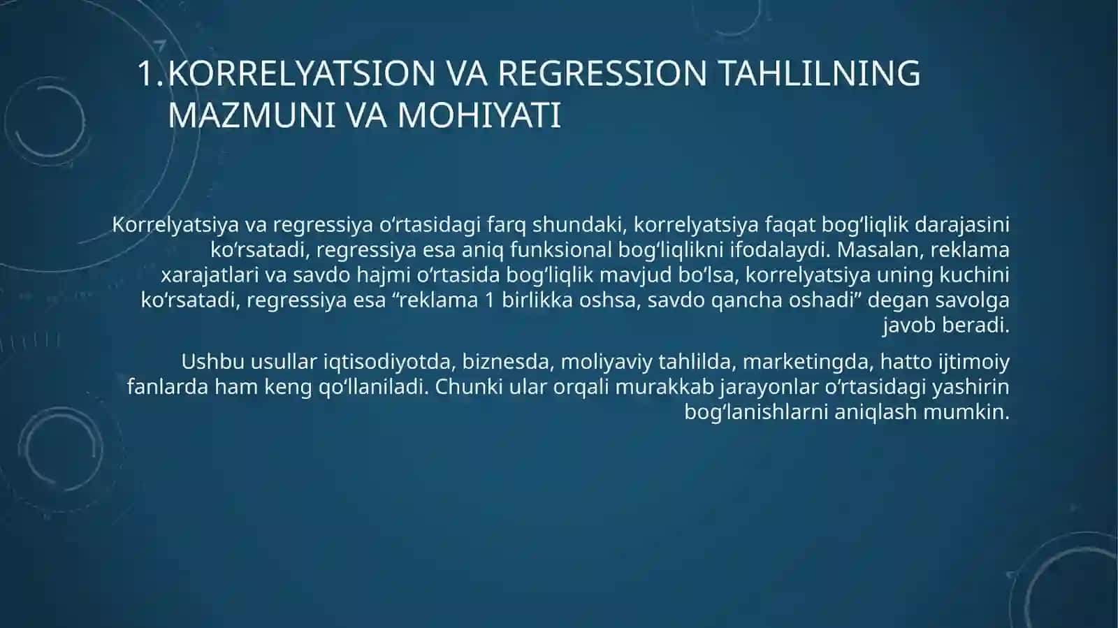 Korrelyatsion va regression tahlil usullari 4