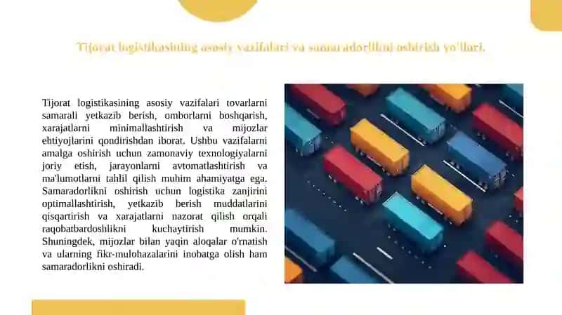 Tijorat logistikasining mohiyati, predmet va vazifalari 4