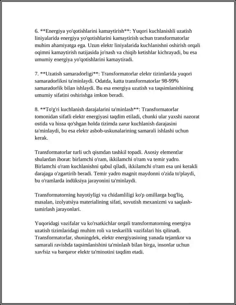 KUCH TRANSFORMATORLARI VA ULARNI O'RNATISH 4
