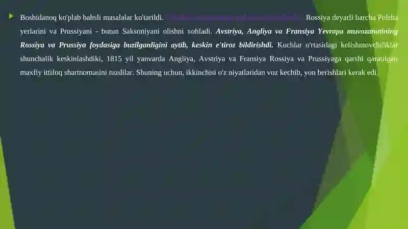 Vena kongressi 1814-1815 yillar va uning echimlari 4