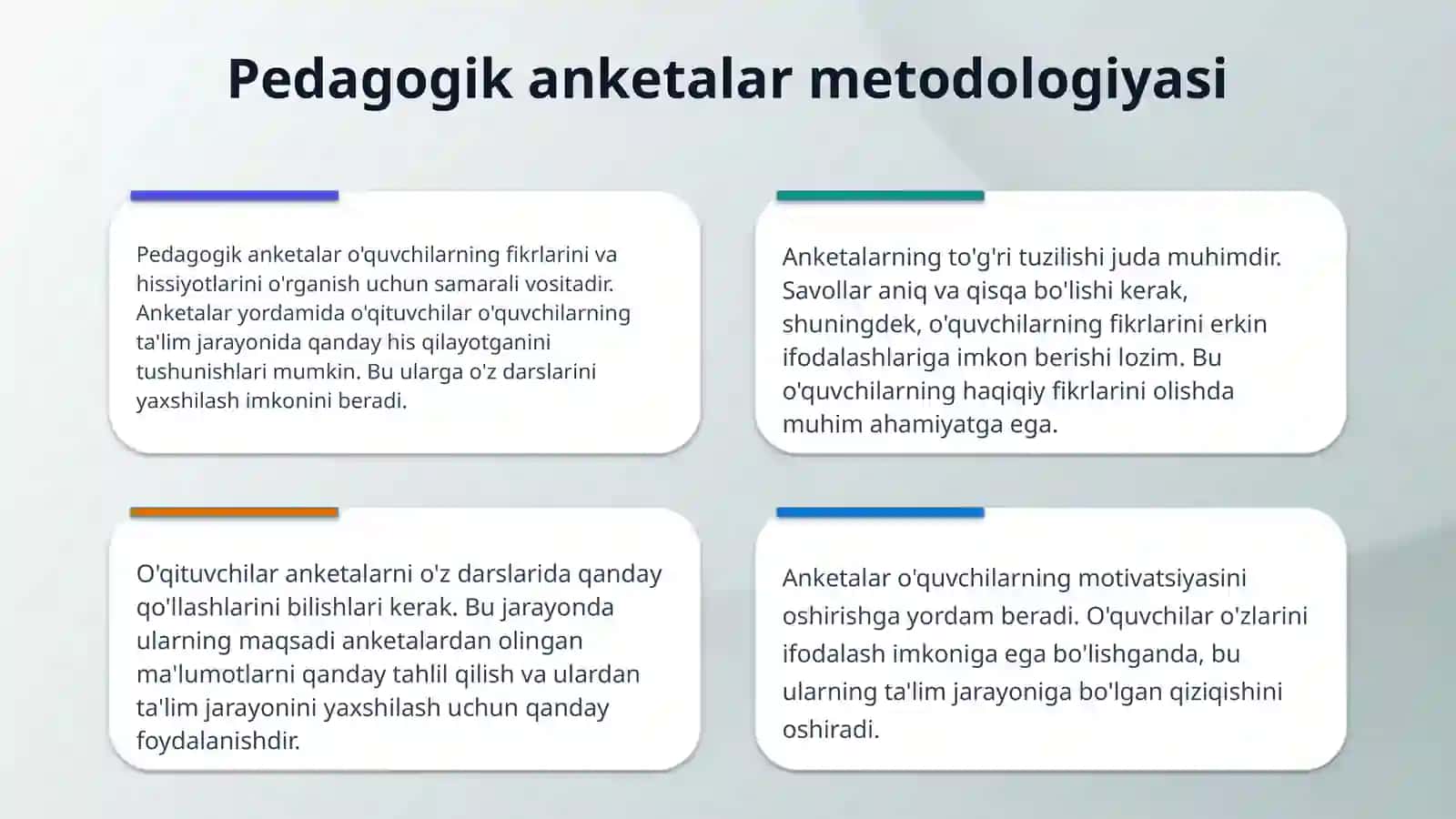 Pedagogik anketa metodidan foydalanish mahorati 4