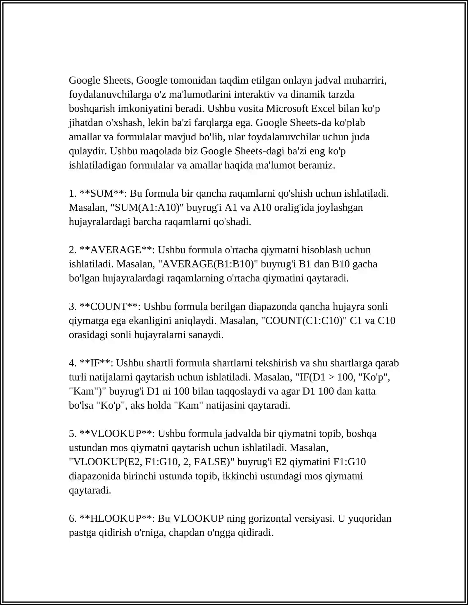 GOOGLE SHEETSDA VEB SAHIFALAR YARATISH 4