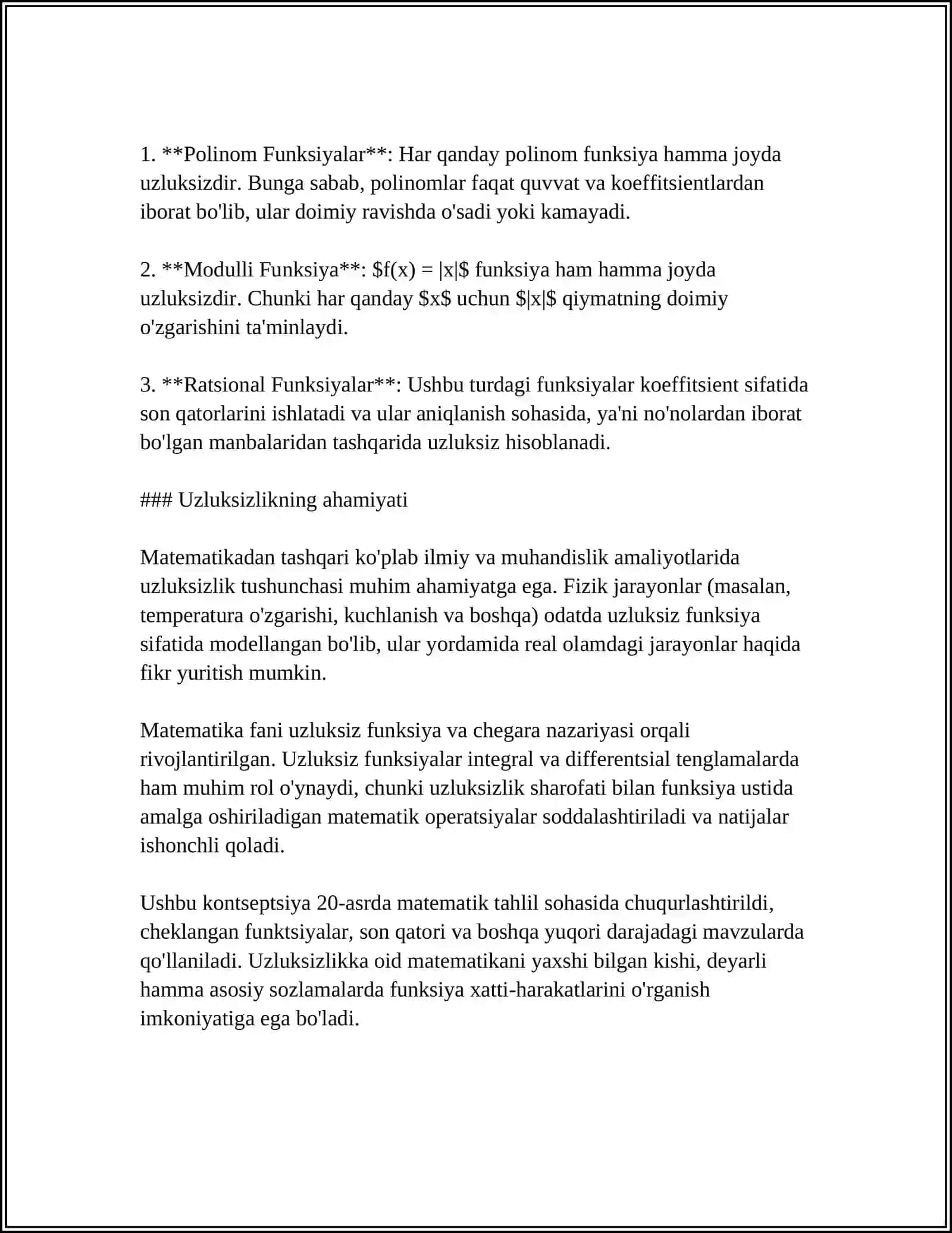 FUNKSIYANING UZLUKSIZLIK MODULI 4
