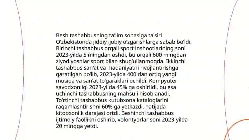 O'zbekiston Respublikasi yetakchiligida besh tashabbus dasturi 4
