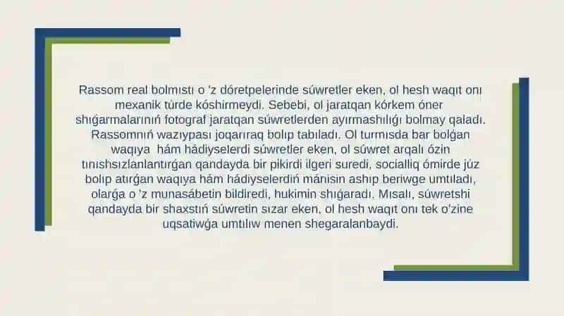 SÚWRETELEW ISKERLIGISHINIGʻIW TUʼRLERI 4