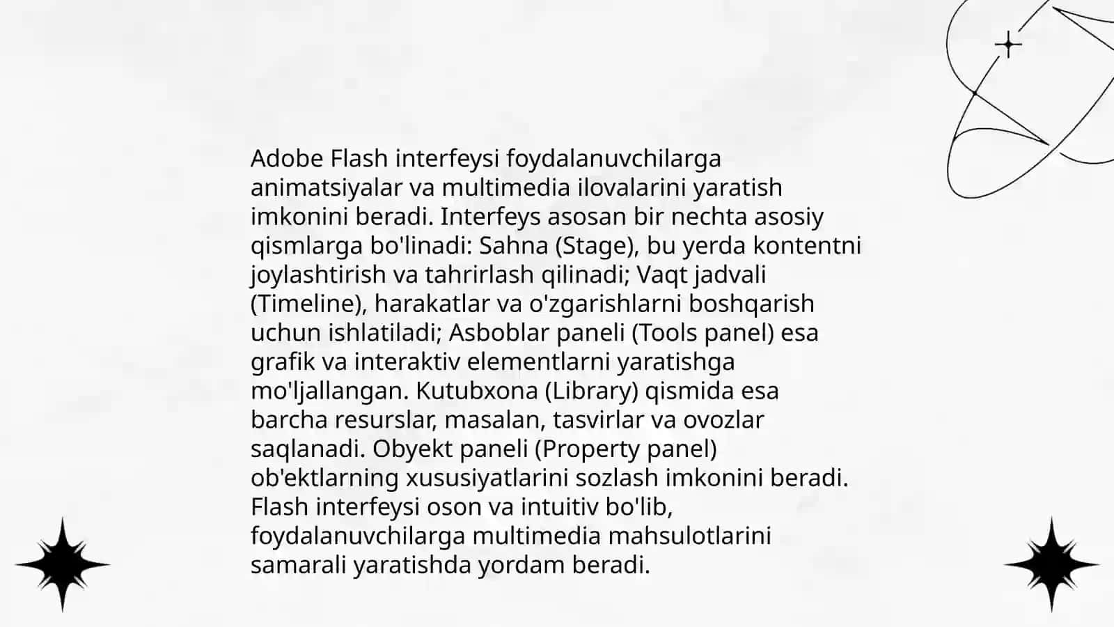 Adobe Flash animatsion dasturi haqida umumiy ma'lumot 4