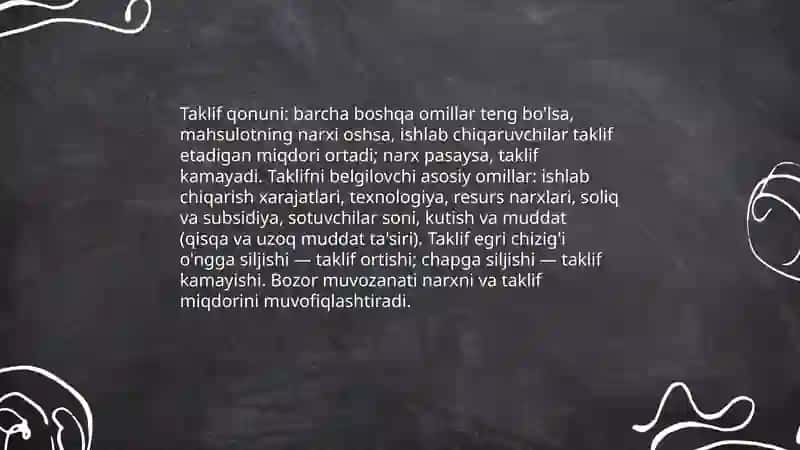 Talab va taklif qonuni: narx shakllanishi 4