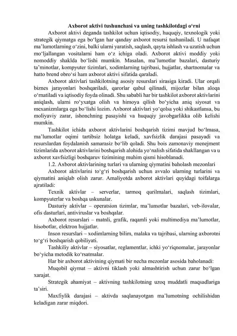 Axborot aktivlarini xayotiy davrini boshqarish jarayoni 4