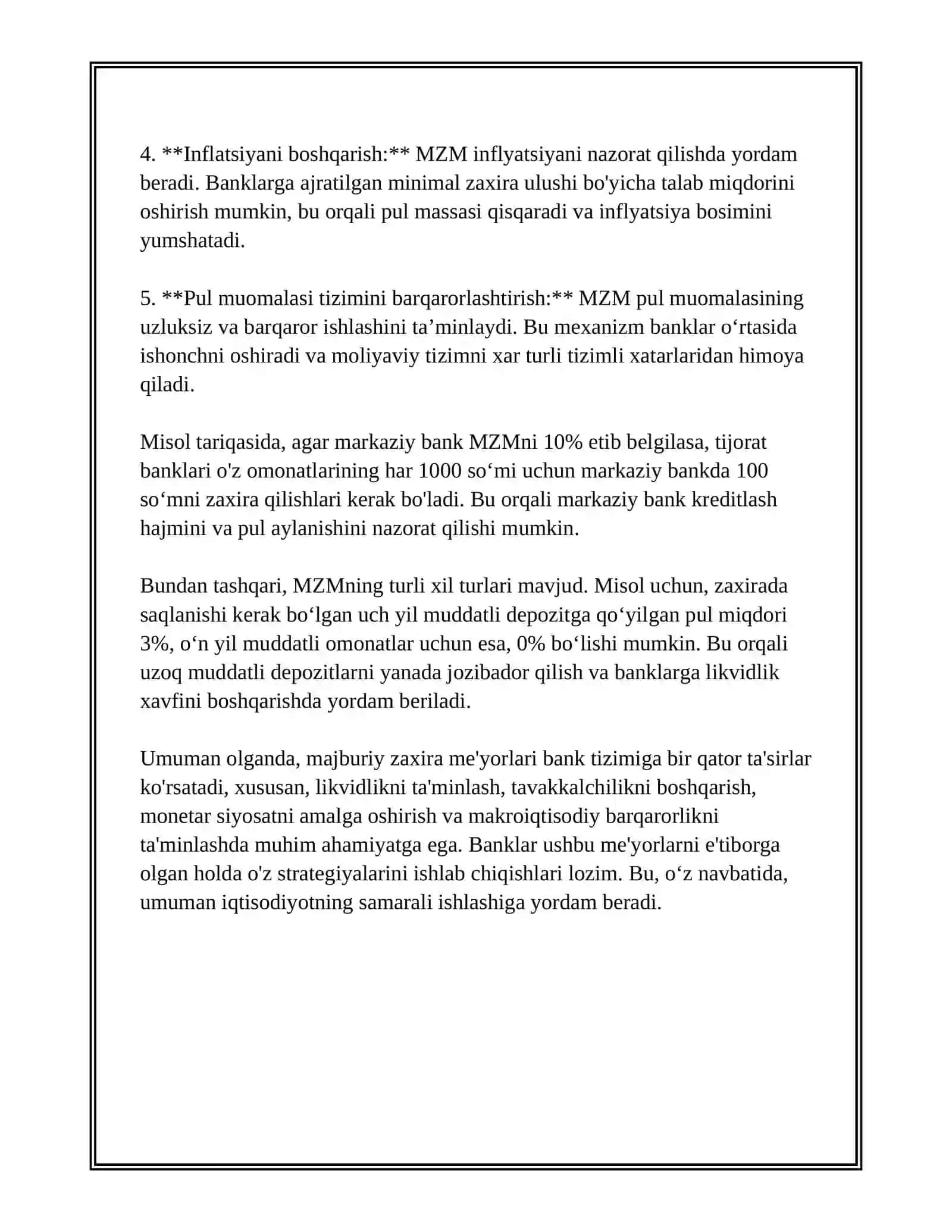MAJBURIY ZAXIRA ME'YORLARI VA ULARNING BANK TIZIMIGA TA'SIRI 4