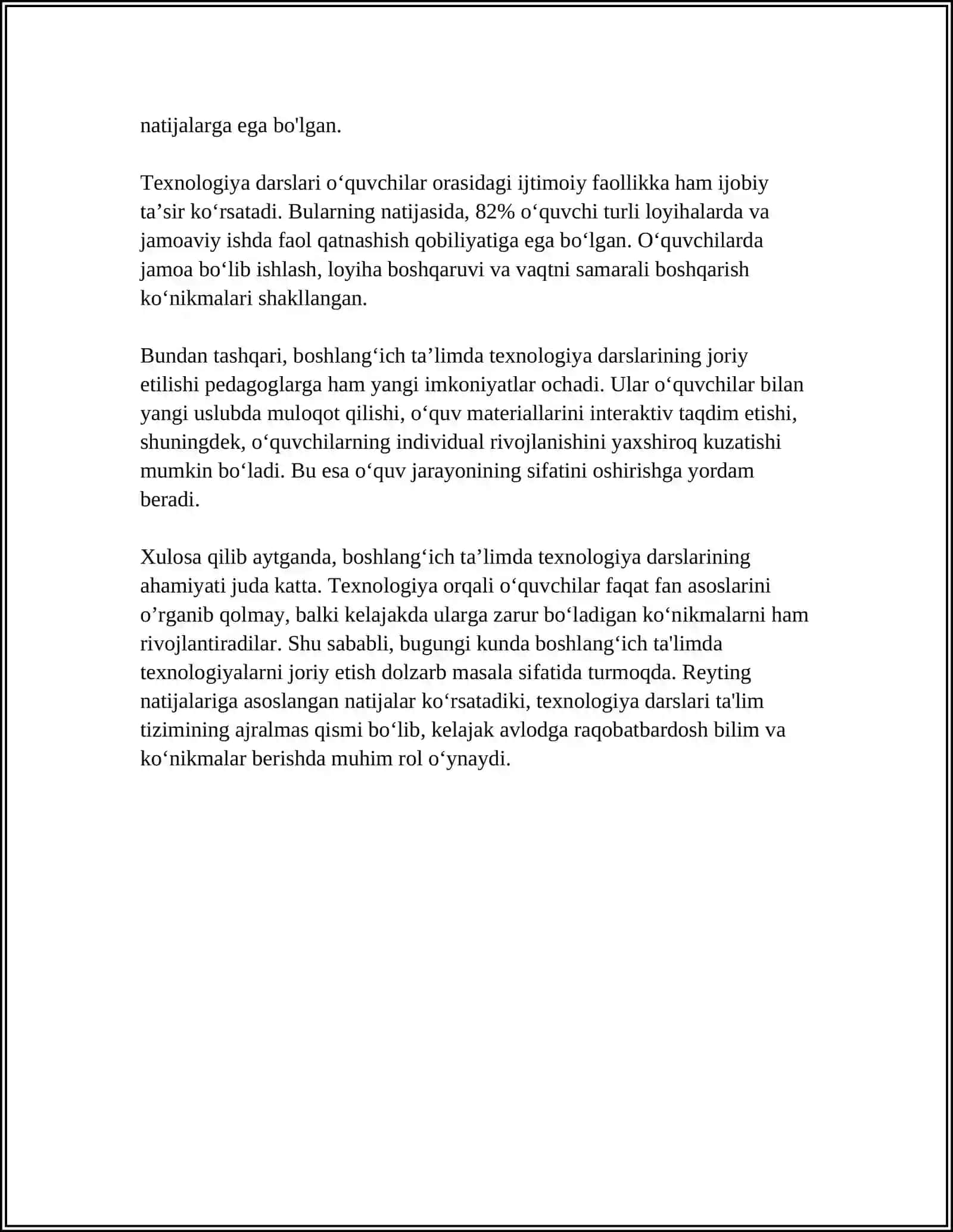 BOSHLANG'ICH SINFLARDA TEXNOLOGIYA TA'LIMINING MAZMUNI 4