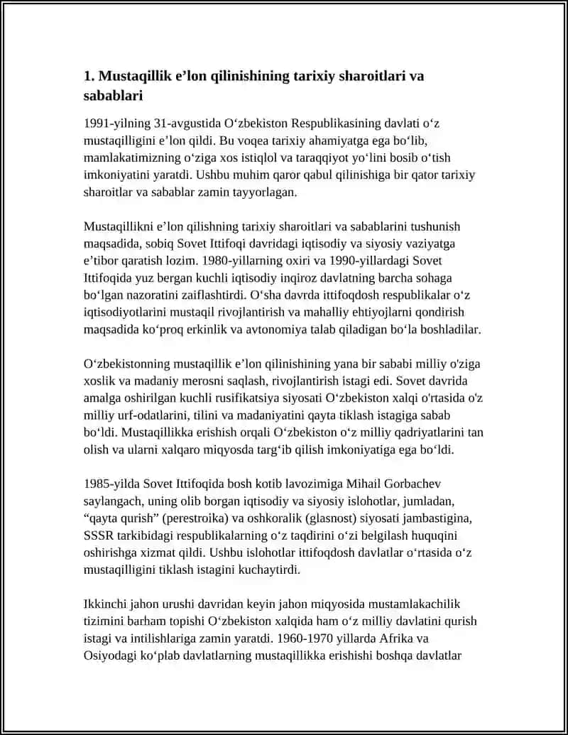MUSTAQIL OʻZBEKISTON RESPUBLIKASI TASHKIL TOPISHINING TARIXIY AHAMIYATI 4