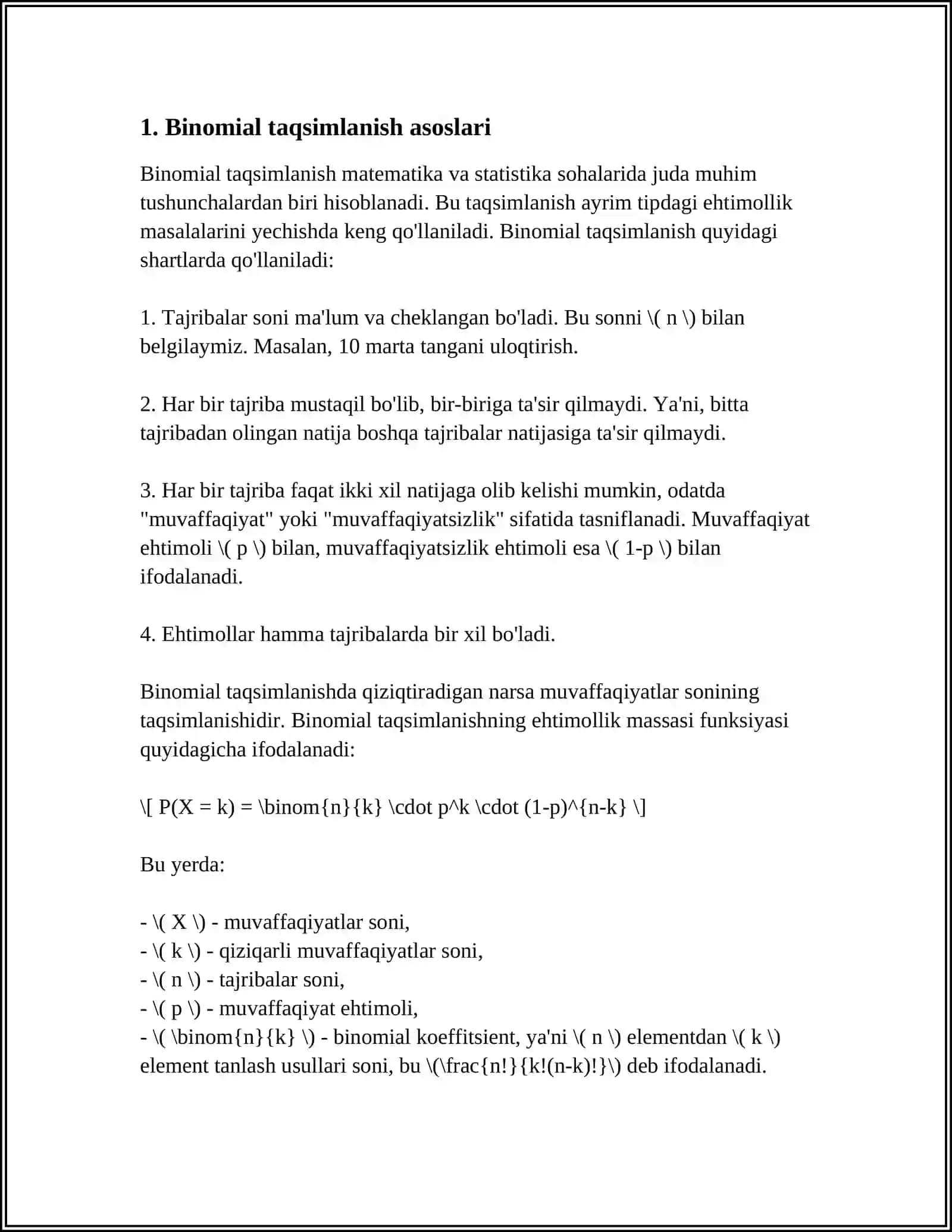 BINOMINAL TAQSIMLANISH (BERNULLI) FORMULASINI TADQIQ ETISH 4