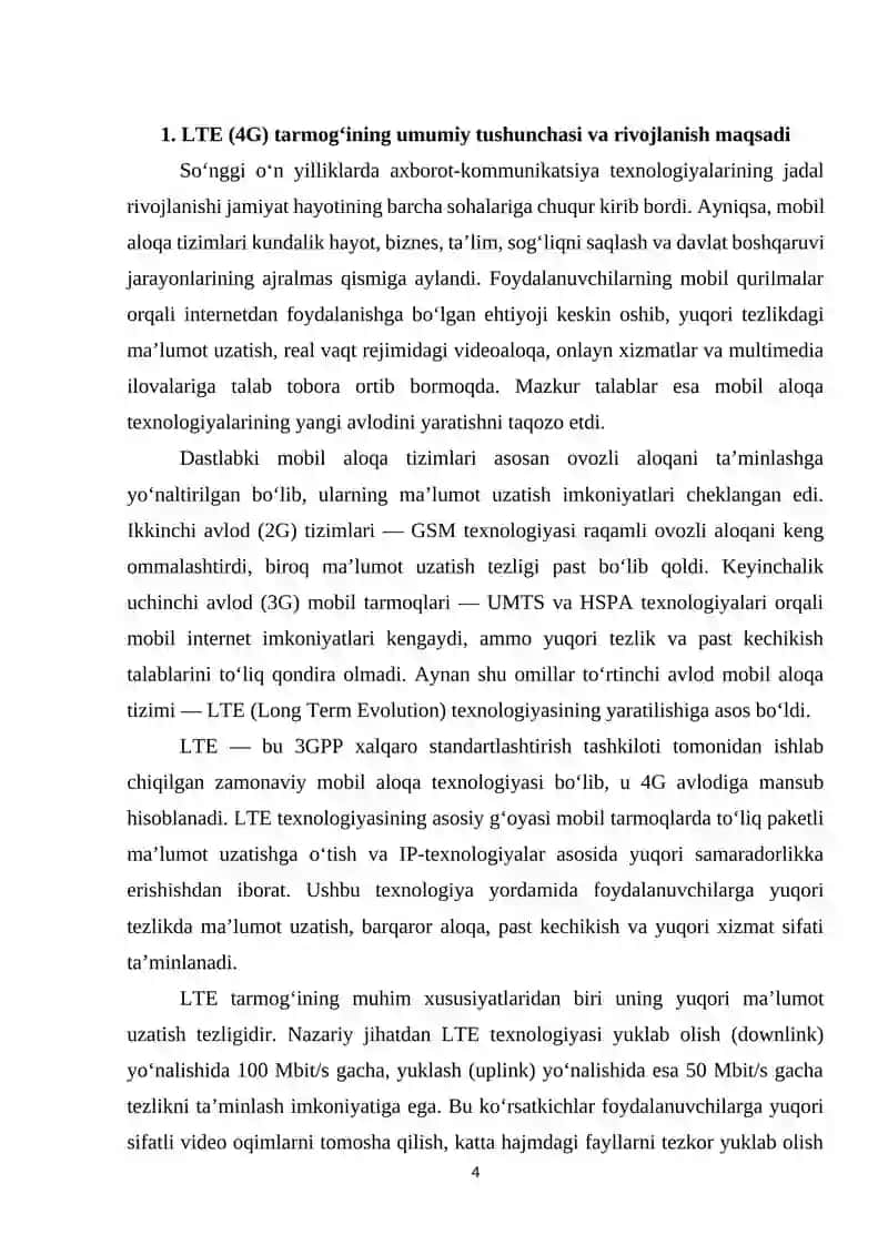 LTE (4G) tarmog'i arxitekturasi va asosiy interfeyslari 4