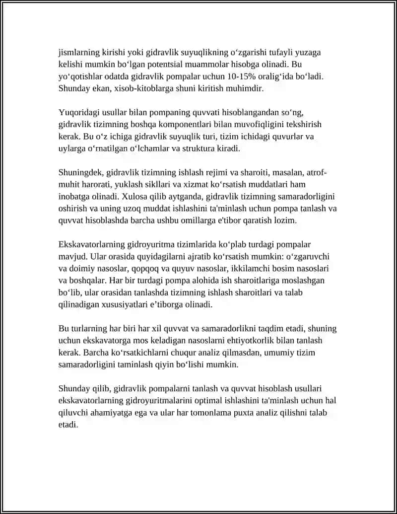 EKSKOVATORLARNING GIDROYURITMALARINI HISOBLASH 4