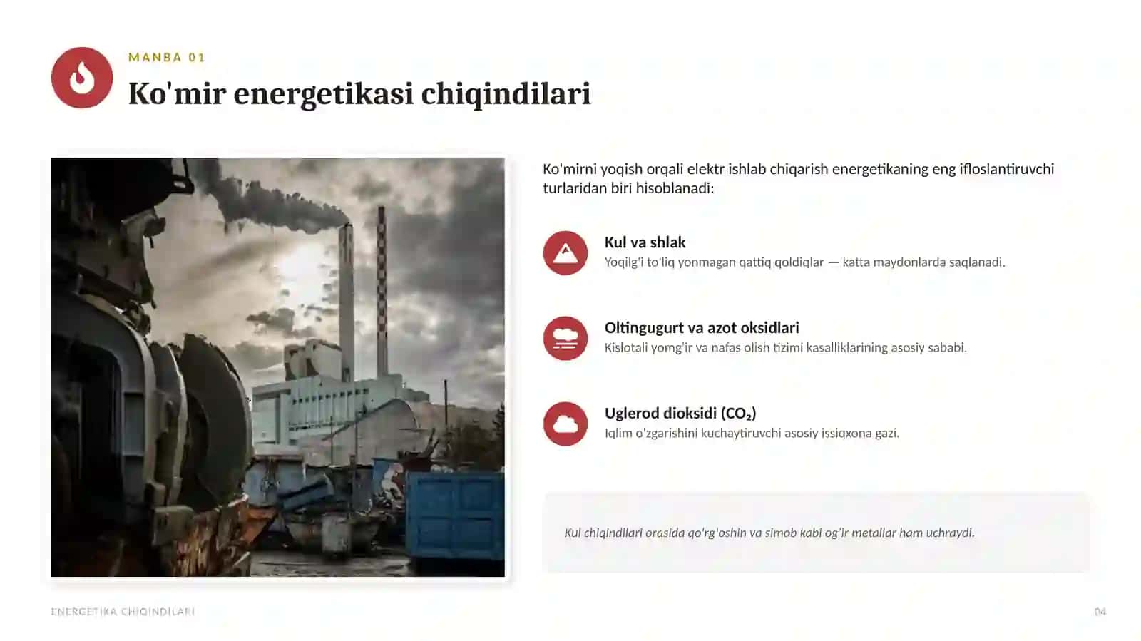 Energetika sohasidagi chiqindilar va ularni atrof-muhitga taʼsiri. 4