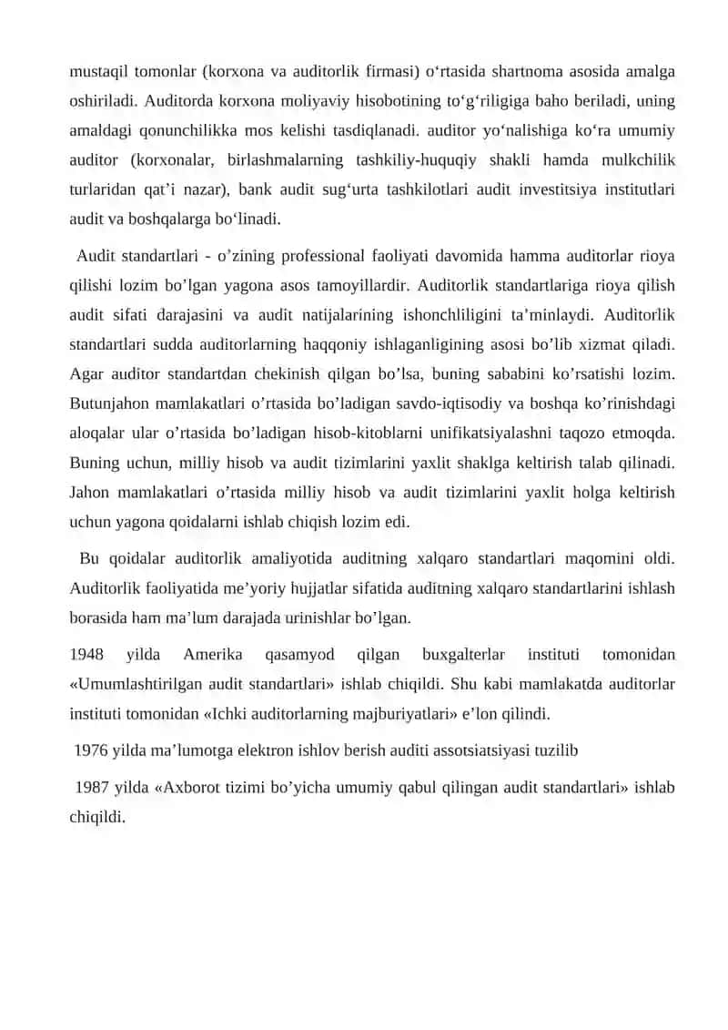 Auditning xalqaro standartlarini sinflashtirish va O'zbekiston Respublikasida qo'llash masalalari 4