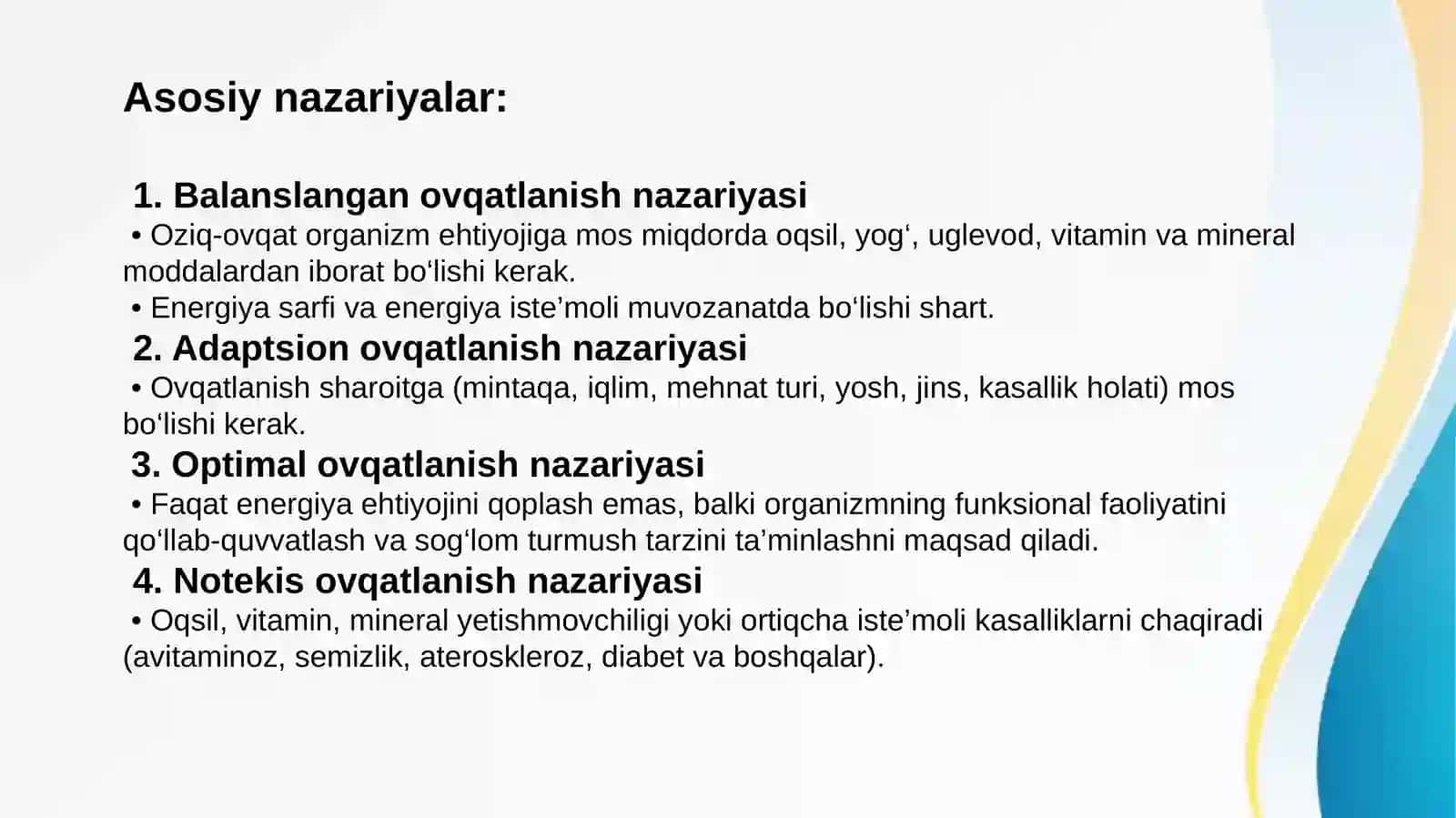 Tibbiyotda ovqatlanish nazariyasi. Parxez stollari 4