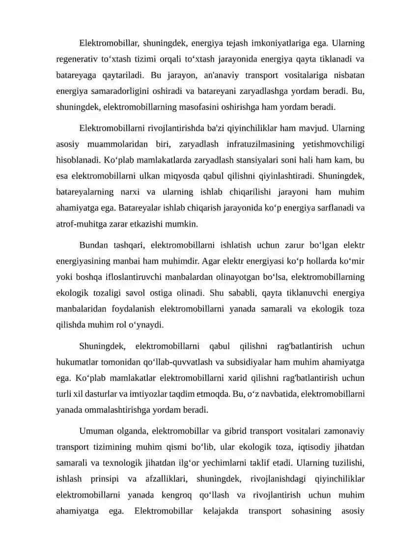 Elektromobillar va gibrid transport vositalari turlari. 4