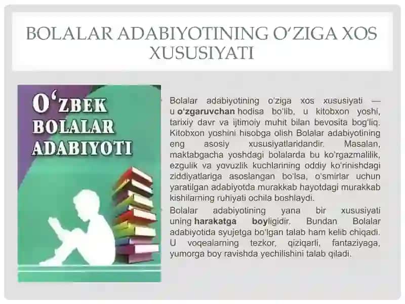 Mavzu : Oʻzbek bolalar kitobxonligi 4