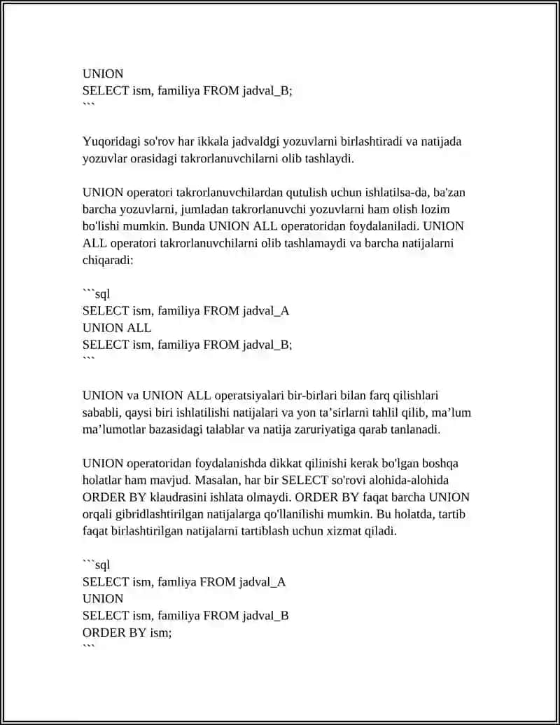 UNION, INTERSECT VA MINUS STANDAT SO`ZILARI 4