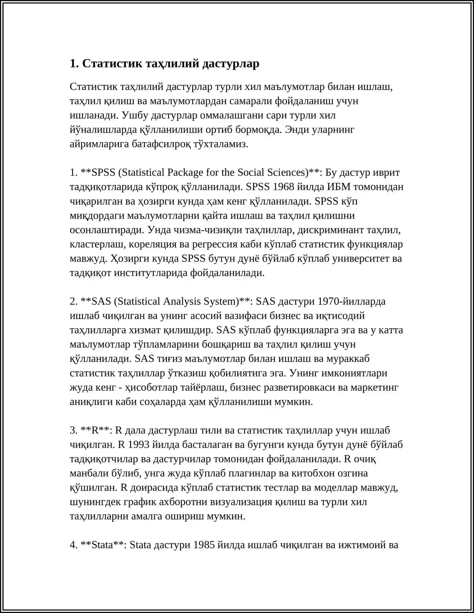 Статистик таҳлилий дастурлар 4