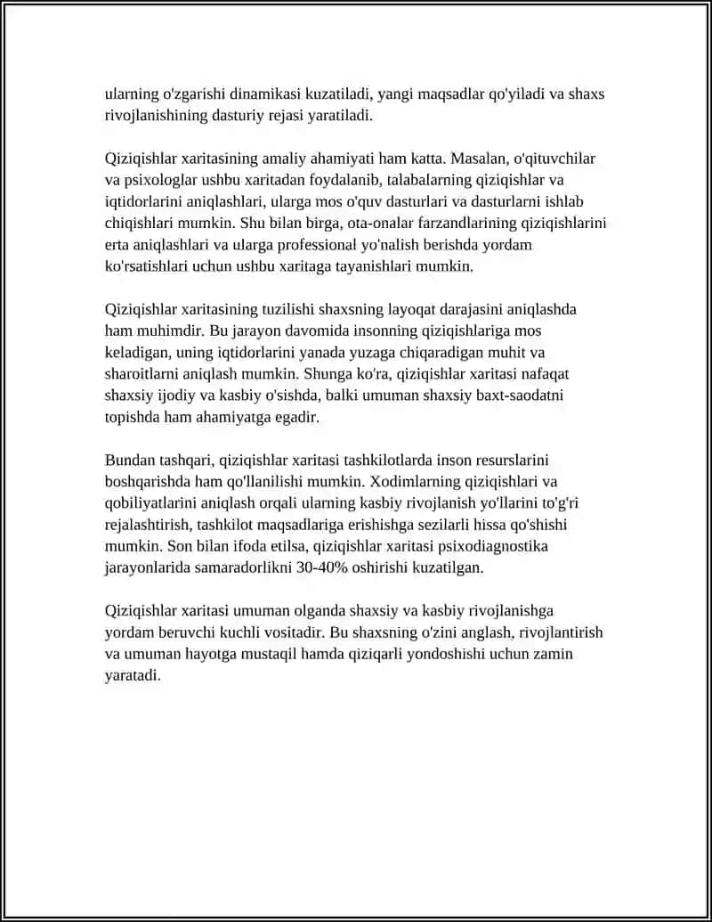 SHAXSNING QIZIQISHLARI VA LAYOQATI "QIZIQISHLAR XARITASI" 4