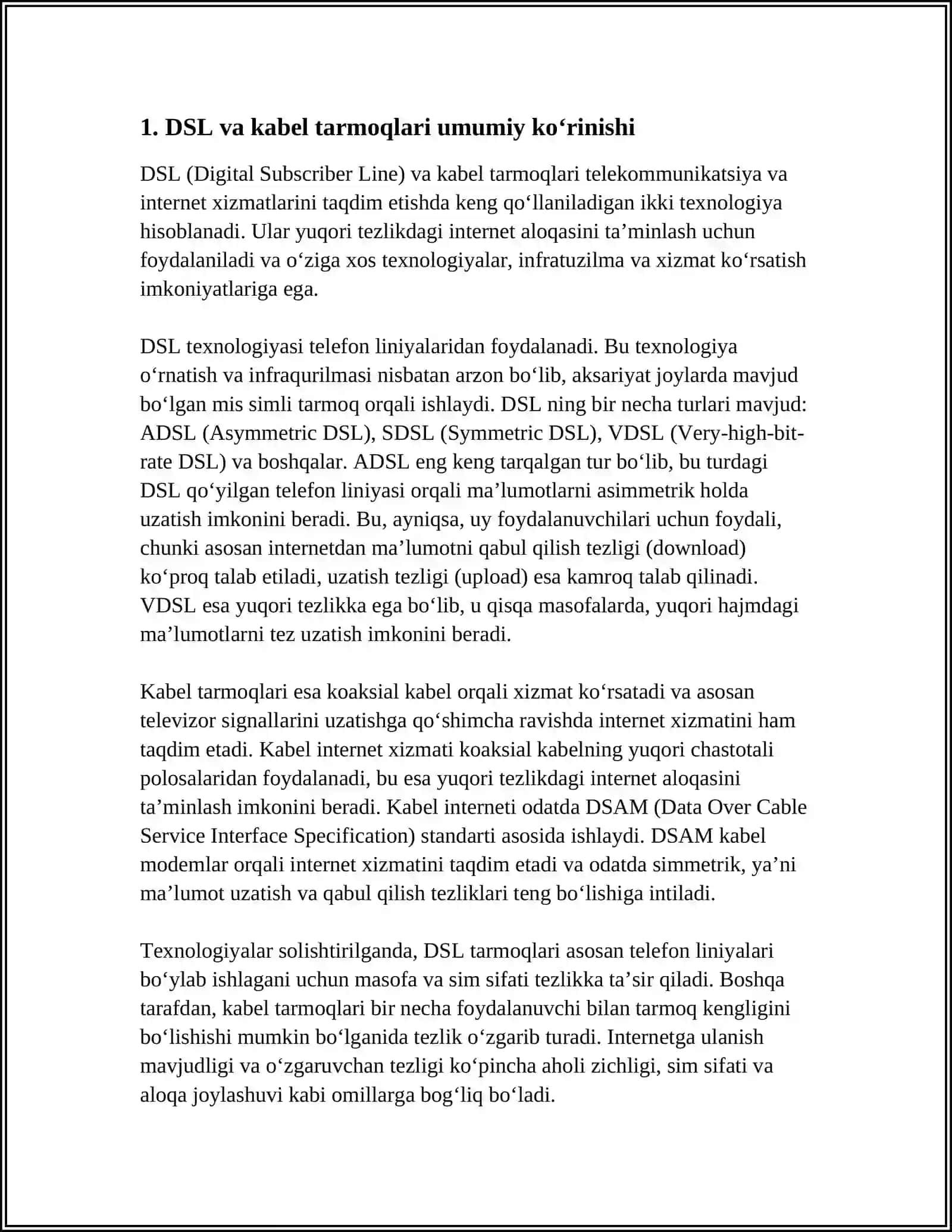 DSL VA KABEL TARMOQLARI 4