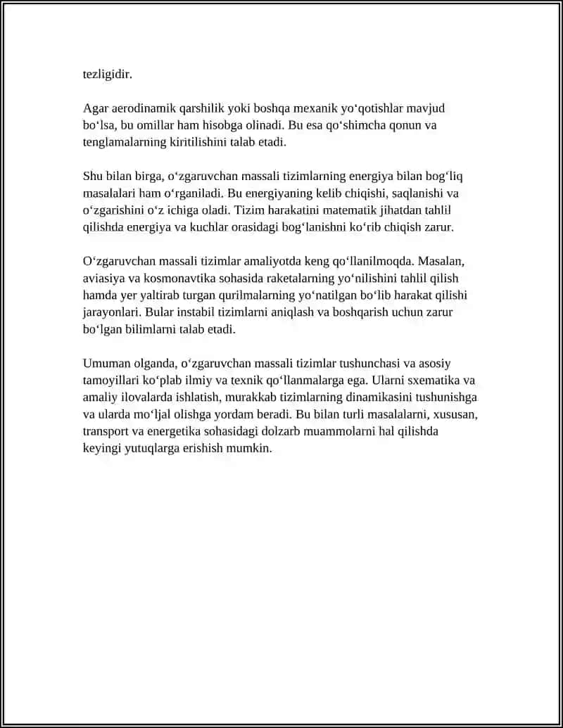 O‘zgaruvchan masali jismlarning harakti 4