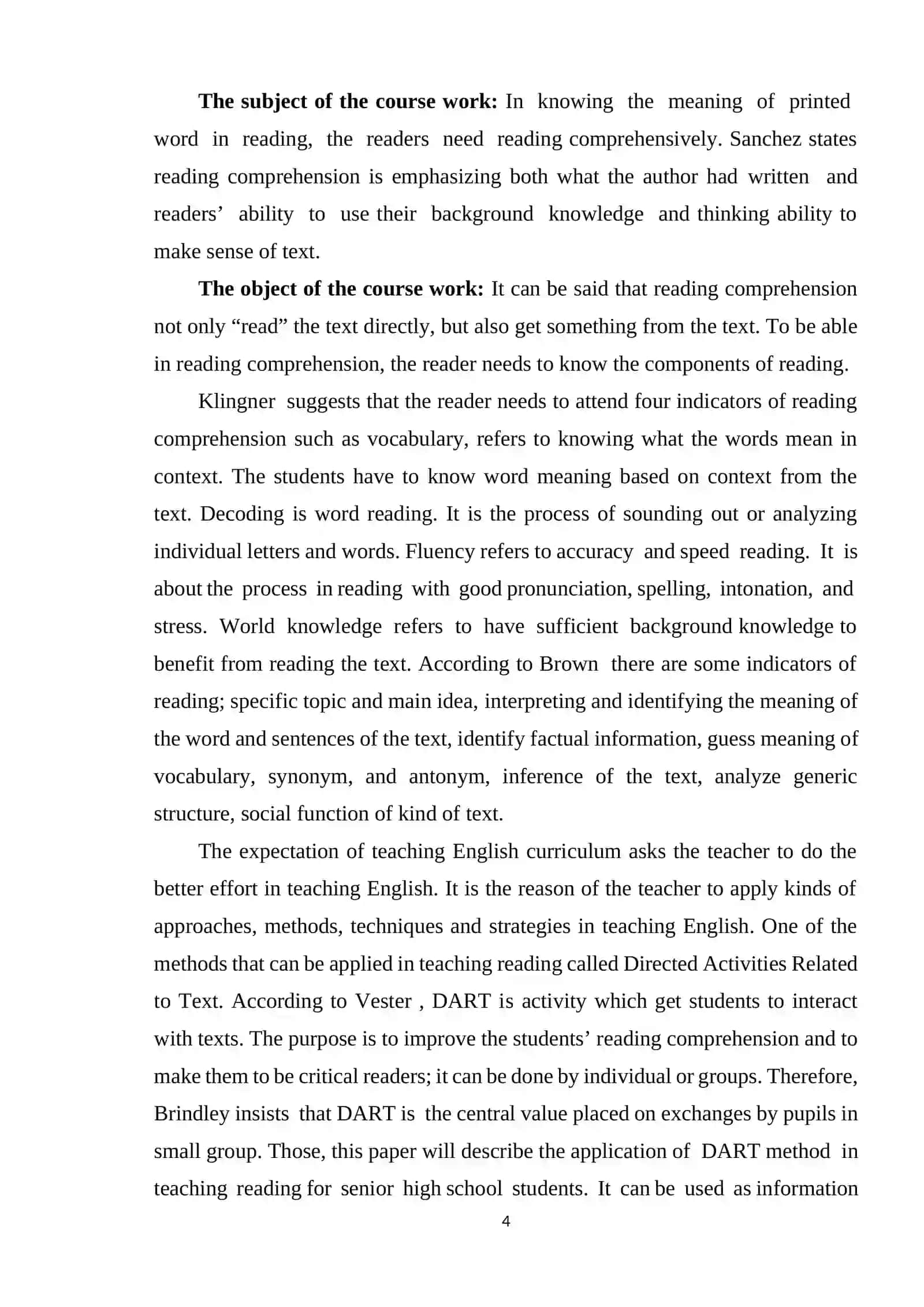 Course Work: Teaching Reading Using Various Activities 4