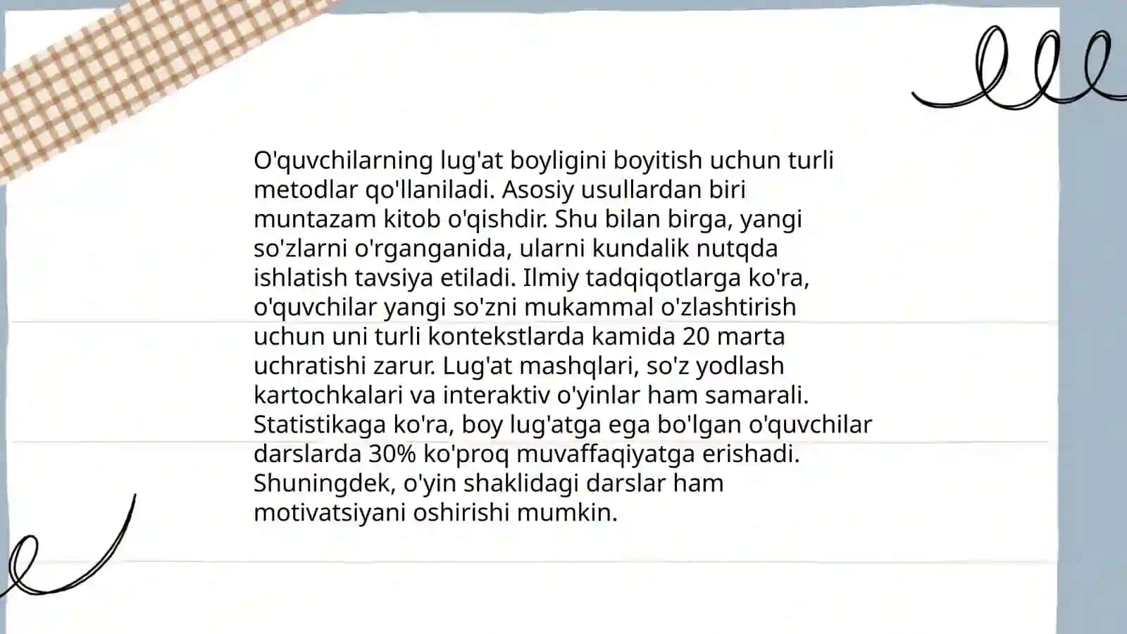 Ona tili ta’limida o’quvchilar nutqini o’stirish, bilimlarini nazorat qilish va baholash 4