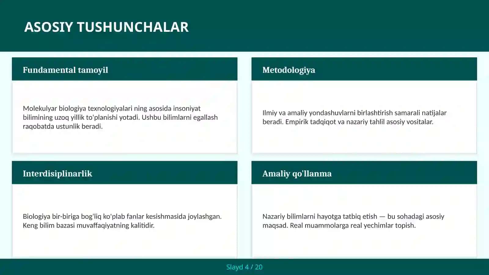 MOLEKULYAR BIOLOGIYA TEXNOLOGIYALARI 4