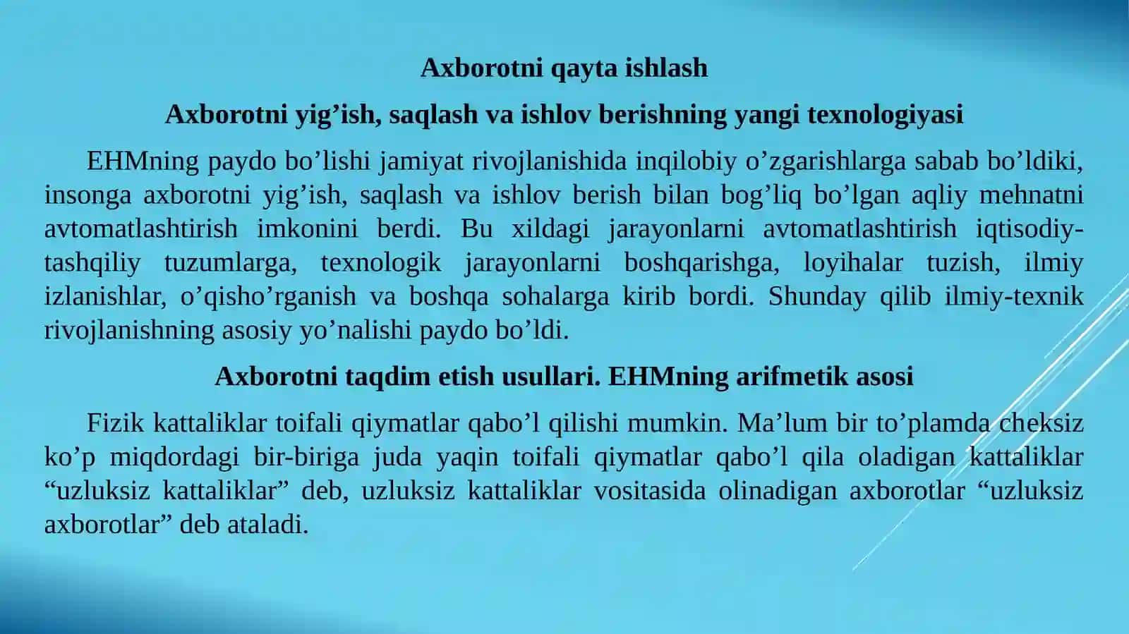 Axborot haqida tushuncha. Axborot turlari. Shaxsiy kompyuterlarining apparat ta'minoti. Kompyuterning asosiy va qo'shimcha qurilmalari 4