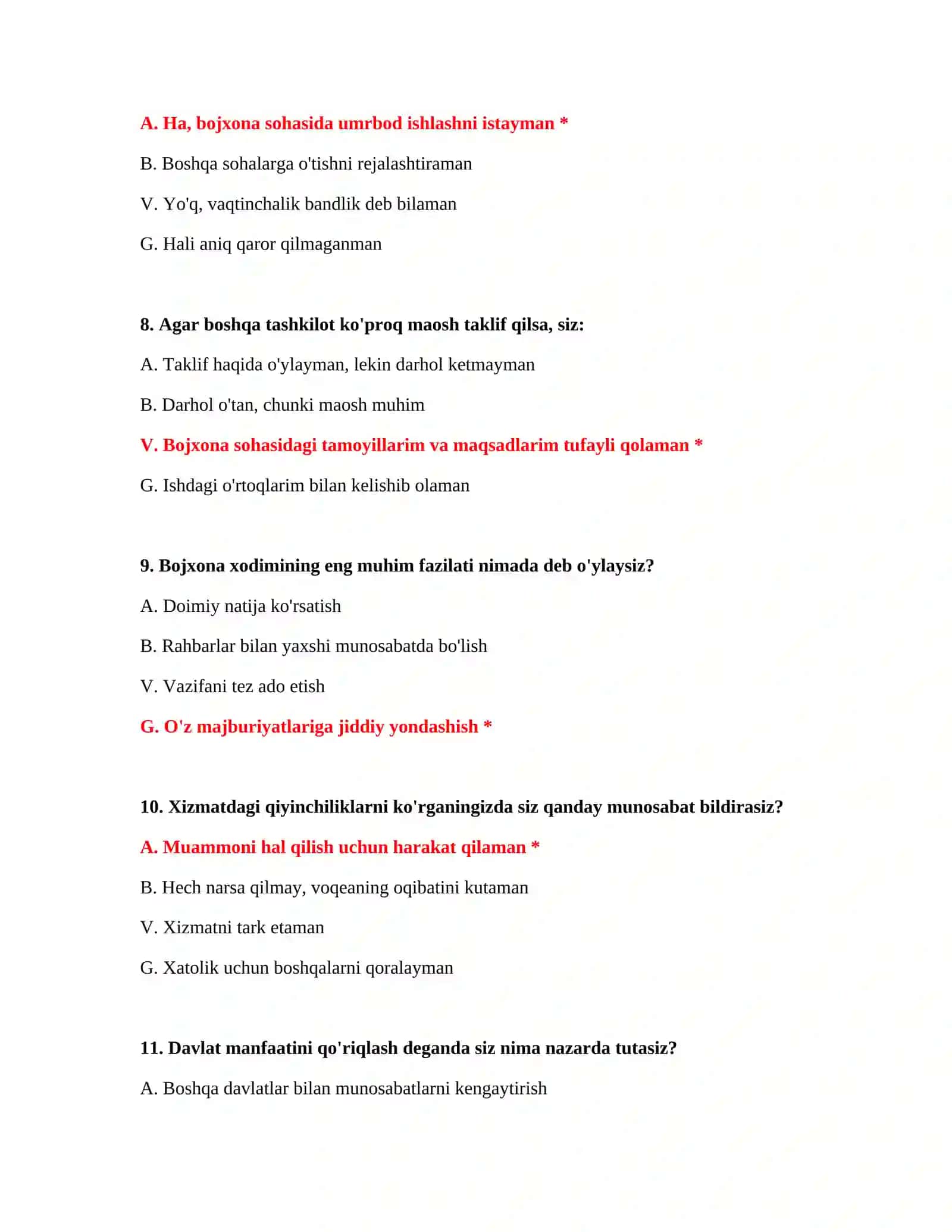 PSIXOLOGIK SINOVLAR VA SAVOL VA JAVOBLARNING TO'LIQ VARIANTI 4